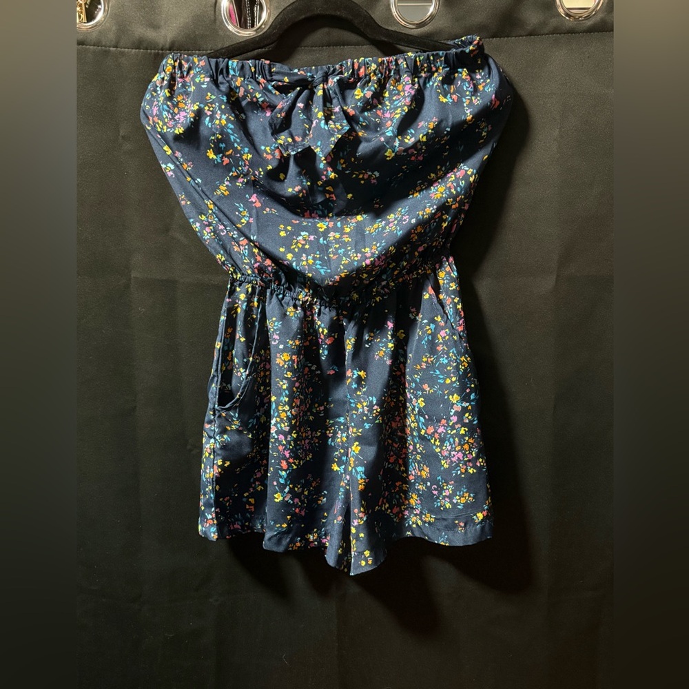 Navy Floral Strapless Romper